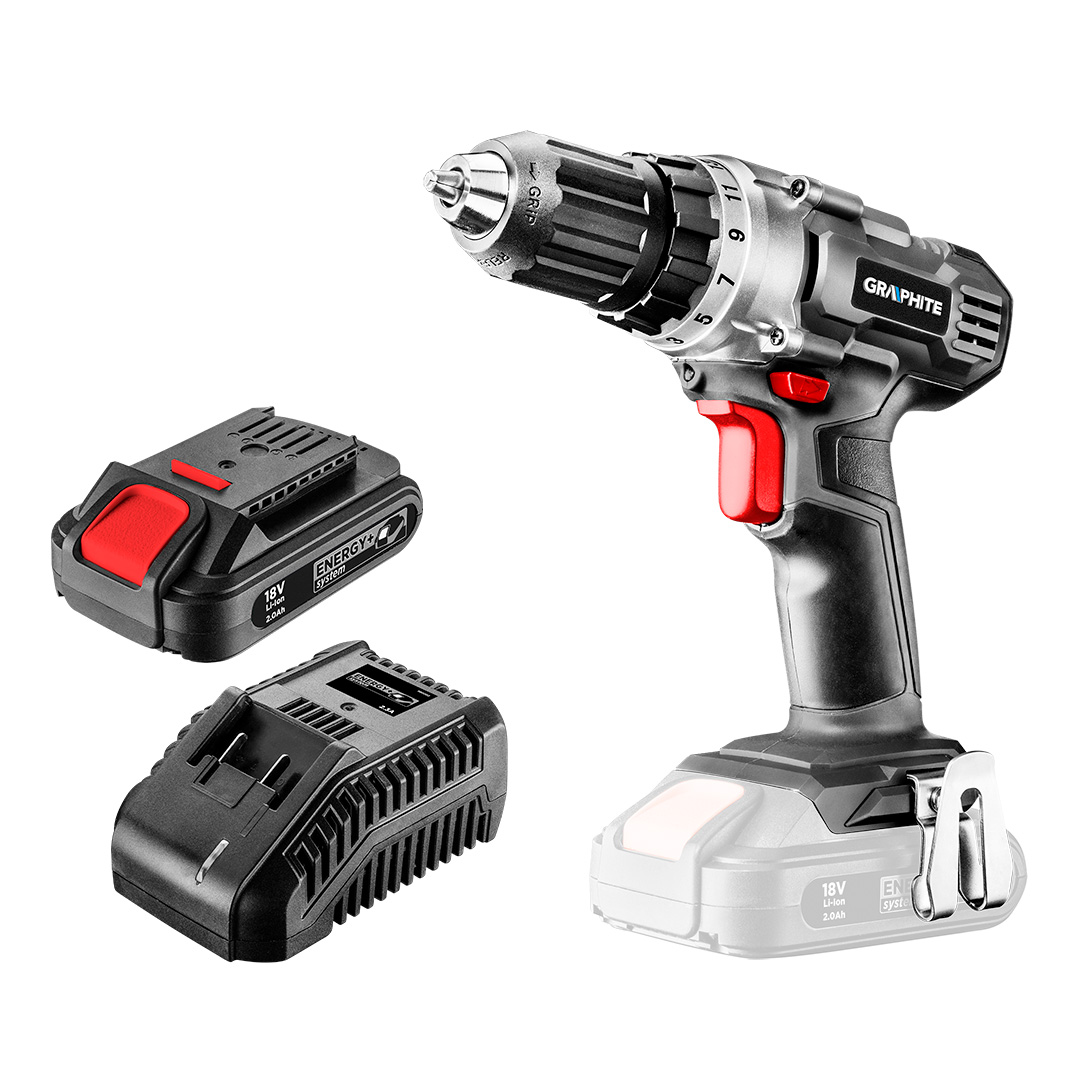 Дриль акумуляторний GRAPHITE Energy+ 18V, акб 2Ah, +зарядка (58G000-SET1)